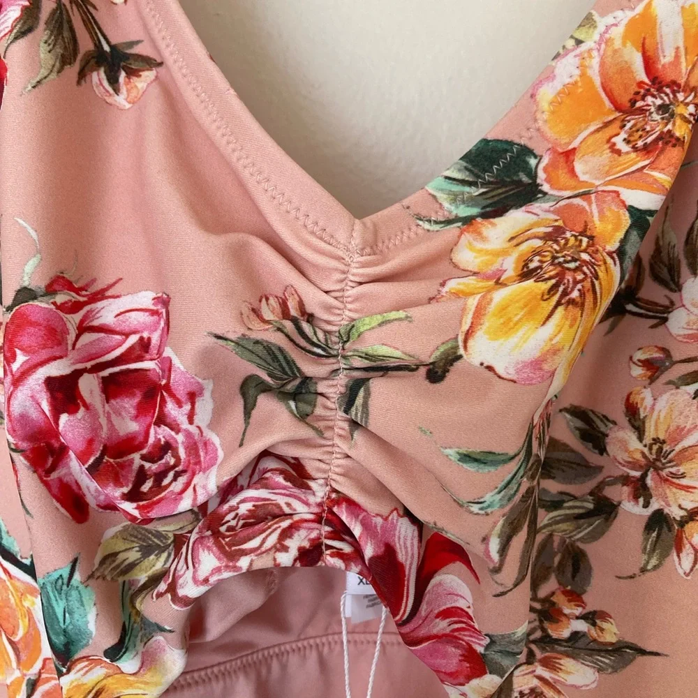 NWT Cupshe Pink floral one piece monokini XL Swimsuit Swimwear Swim